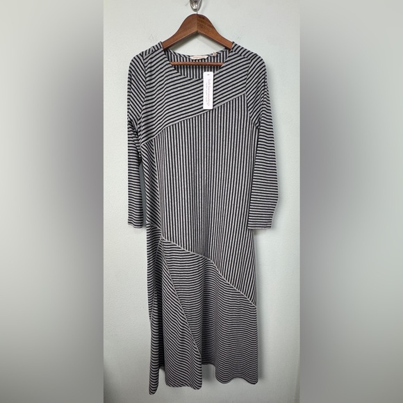 NWT Soft Surroundings Ryley Maxi Dress Luxe Black Slanted Stripe Stretch Size LP - Picture 2 of 12